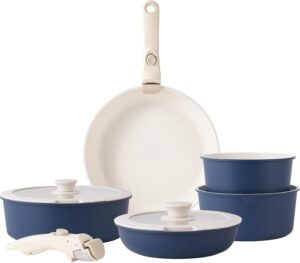 RIOVARM – Комплект от 5 съдове за готвене с подвижна дръжка Granite Blue