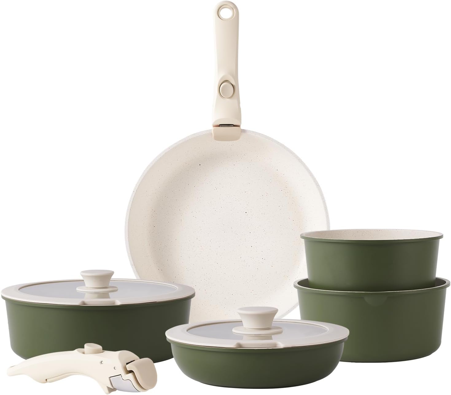 RIOVARM – Комплект от 5 съдове за готвене с подвижна дръжка Granite Green