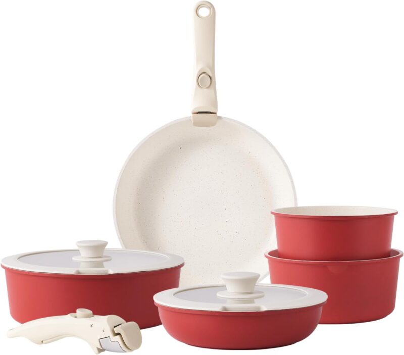 RIOVARM – Комплект от 5 съдове за готвене с подвижна дръжка Granite Red