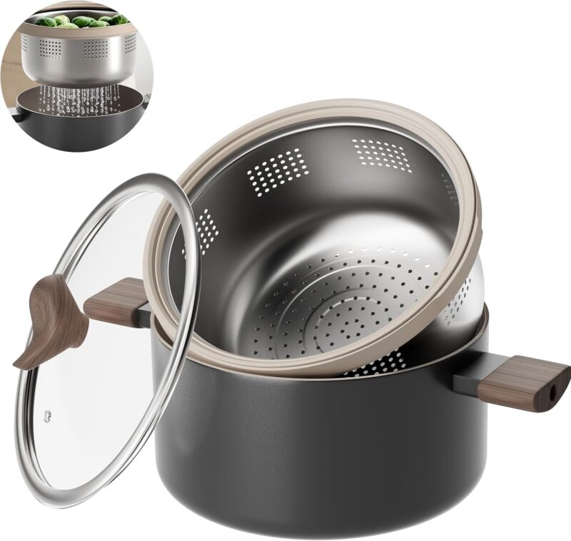 RIOVARM – Универсална тенджера за паста с кошница 5.5L Ceramic Black