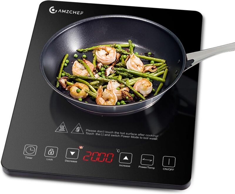 Индукционен котлон преносим AMZCHEF Glass Single Induction Hob 2000W