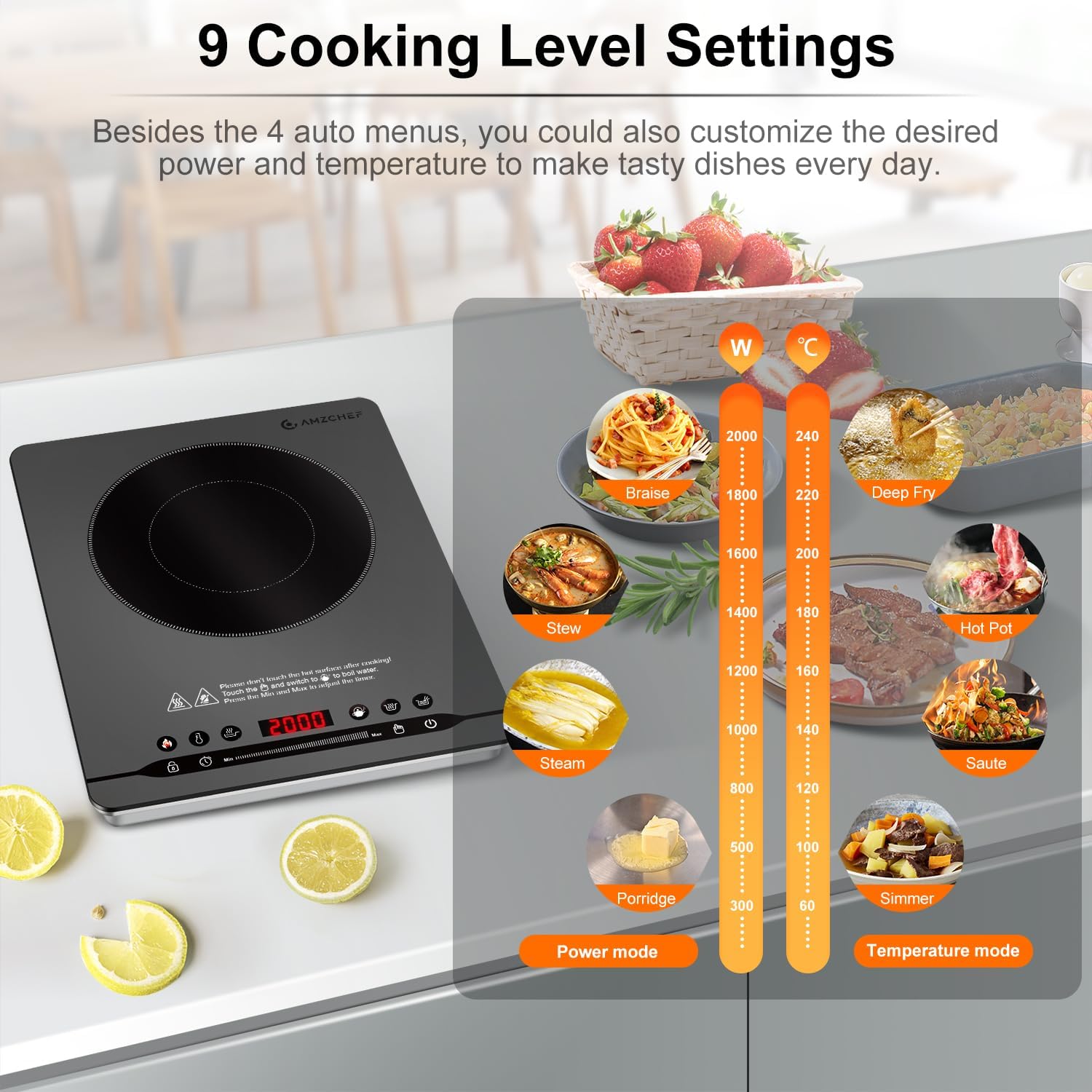 Индукционен котлон преносим AMZCHEF SK-CB14 Induction Hob 2000W Gray - Image 4