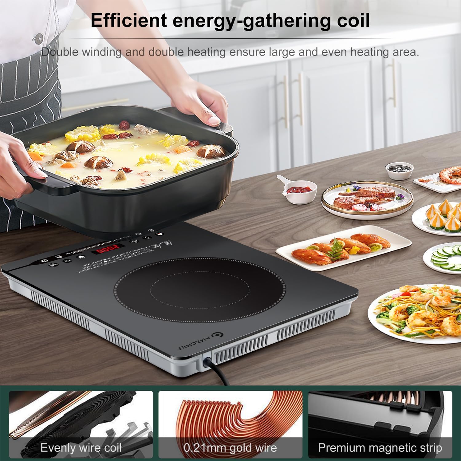 Индукционен котлон преносим AMZCHEF SK-CB14 Induction Hob 2000W Gray - Image 5