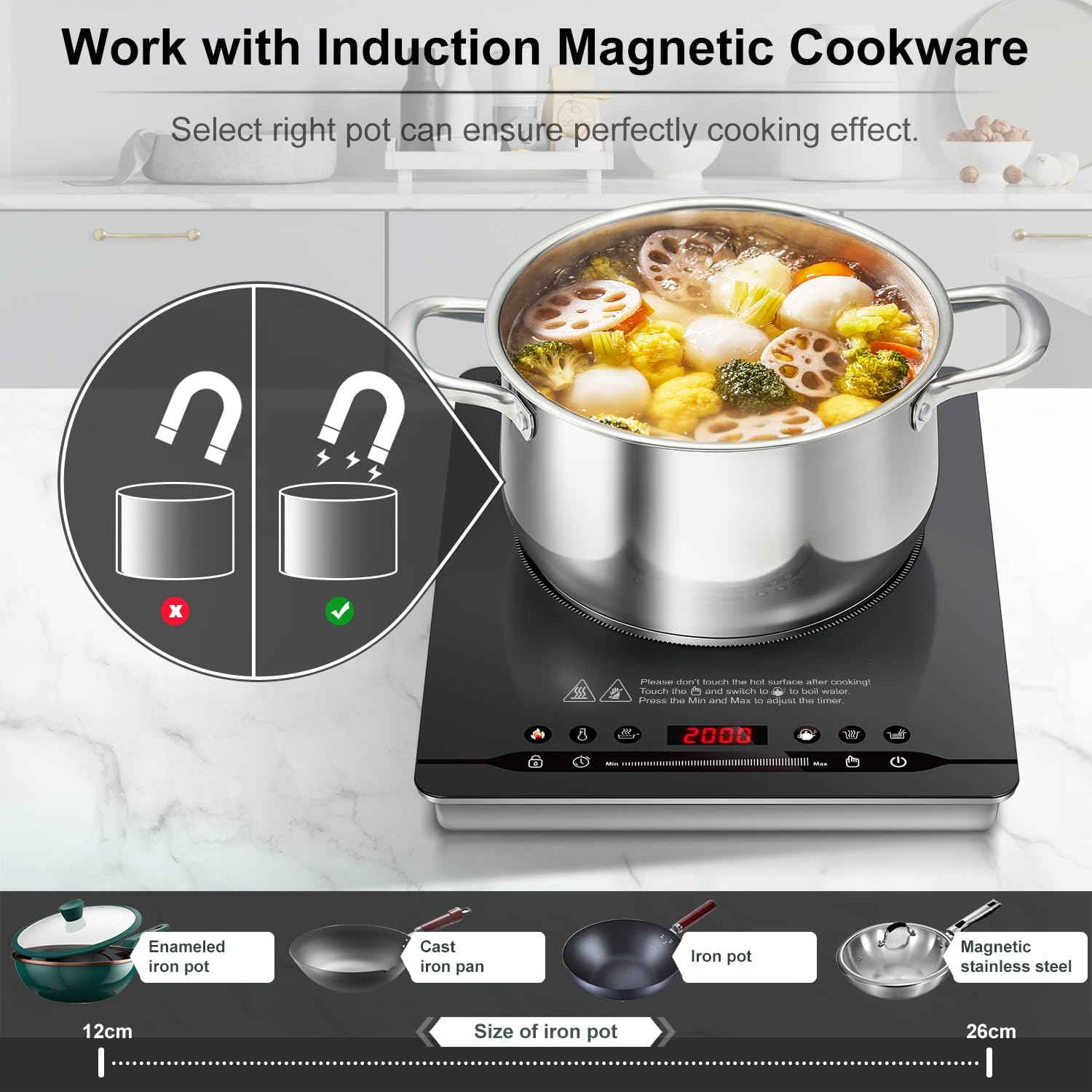 Индукционен котлон преносим AMZCHEF SK-CB14 Induction Hob 2000W Gray - Image 6
