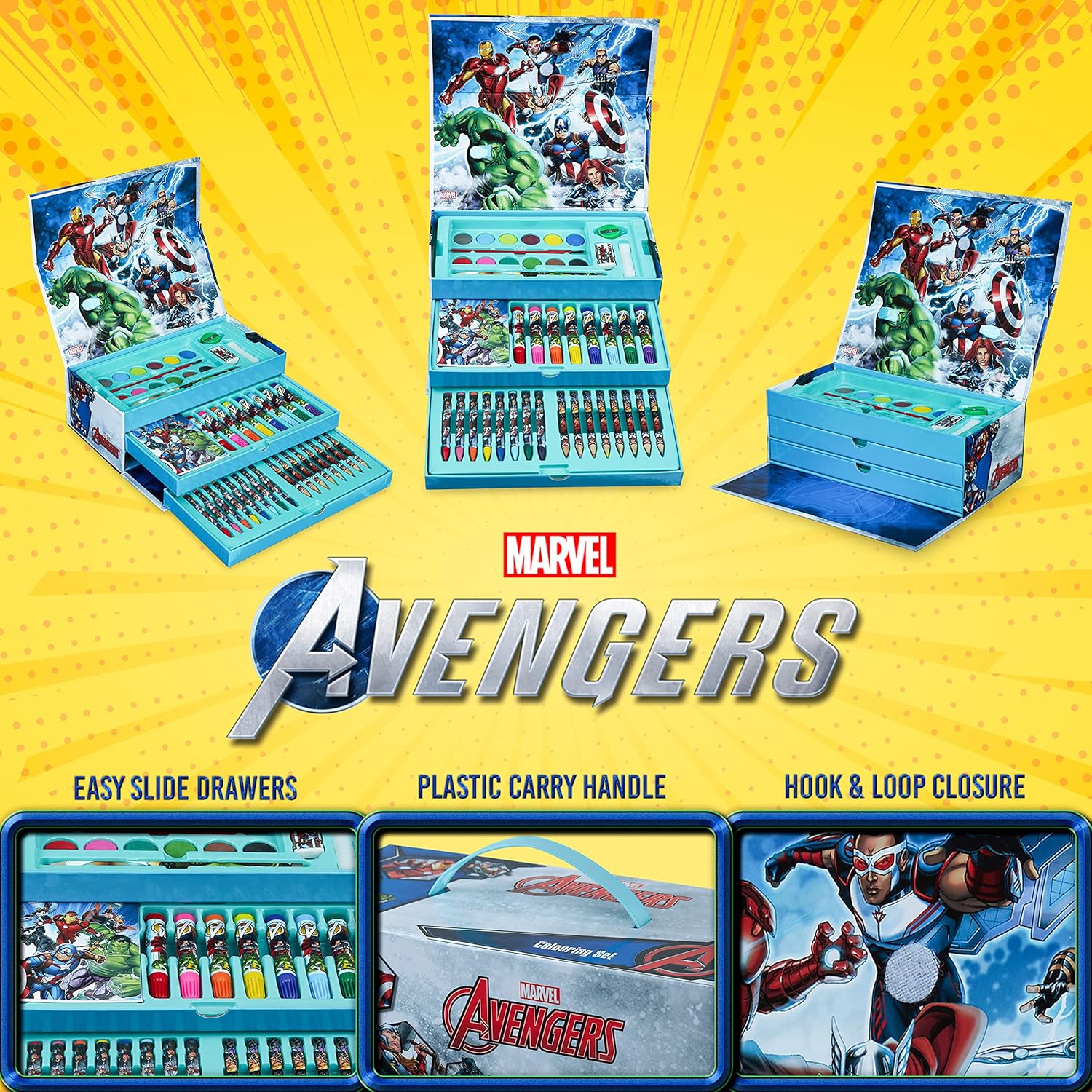 Marvel Avengers – Кутия за рисуване за деца с цветни моливи, пастели, акварелни бои - Image 4