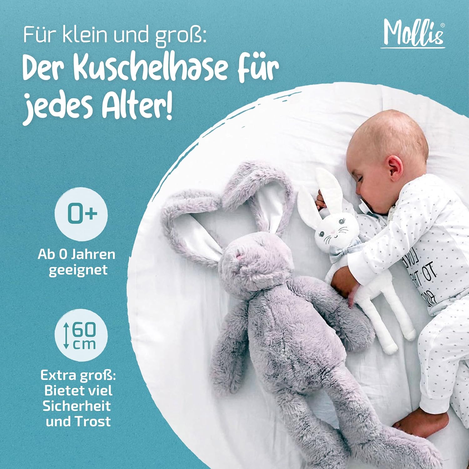 Mollis – Плюшена Играчка Гушкаво Зайче 60 см - Image 3