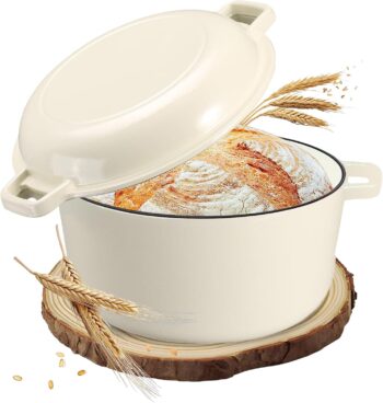 NSIRONS – Чугунена Тенджера Dutch oven 2 в 1 с емайлирано покритие 5L White