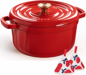OVERMONT – Тенджера Dutch oven чугунена с емайлирано покритие 26 см 4L Red
