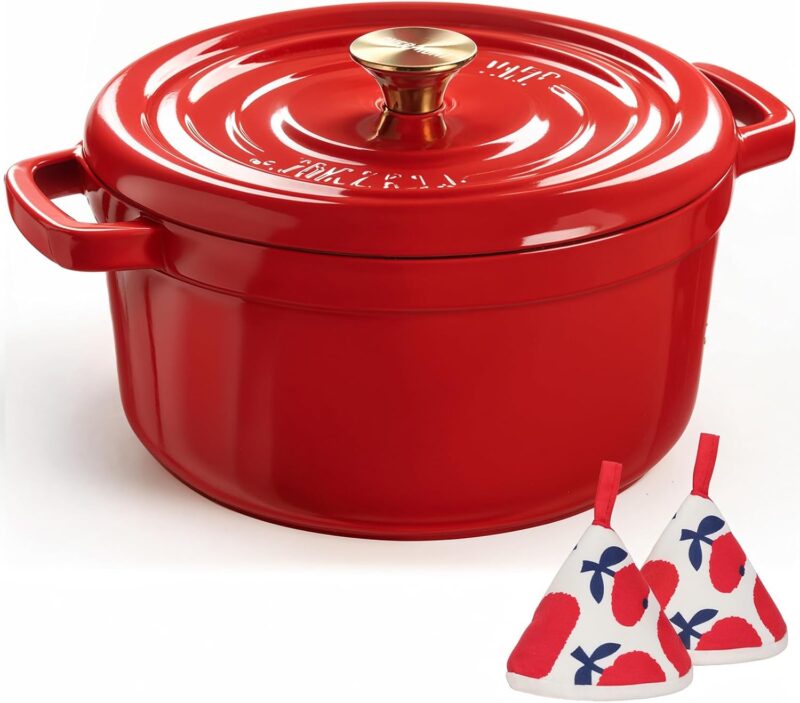 OVERMONT – Тенджера Dutch oven чугунена с емайлирано покритие 26 см 4L Red