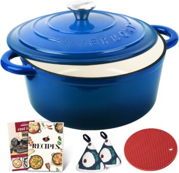 OVERMONT – Тенджера Dutch oven чугунена с емайлирано покритие 26 см 5.2L Blue