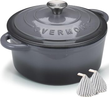 OVERMONT – Тенджера Dutch oven чугунена с емайлирано покритие 26 см 5.2L Grey