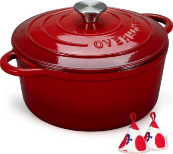 OVERMONT – Тенджера Dutch oven чугунена с емайлирано покритие 28 см 6.6L Bordo