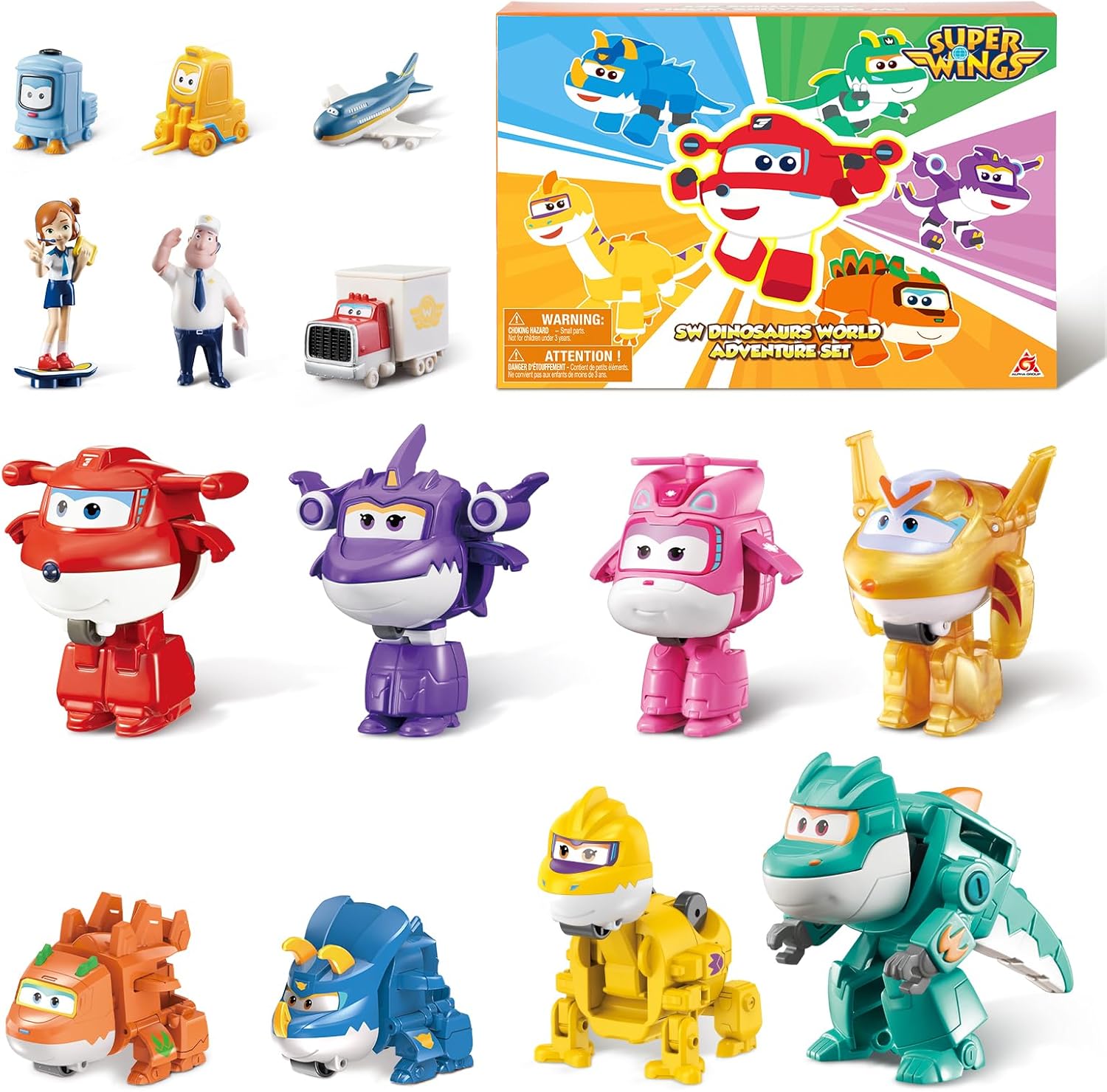 Super Wings Airport Crew Комплект 8 трансформиращи се робота + подарък изненада