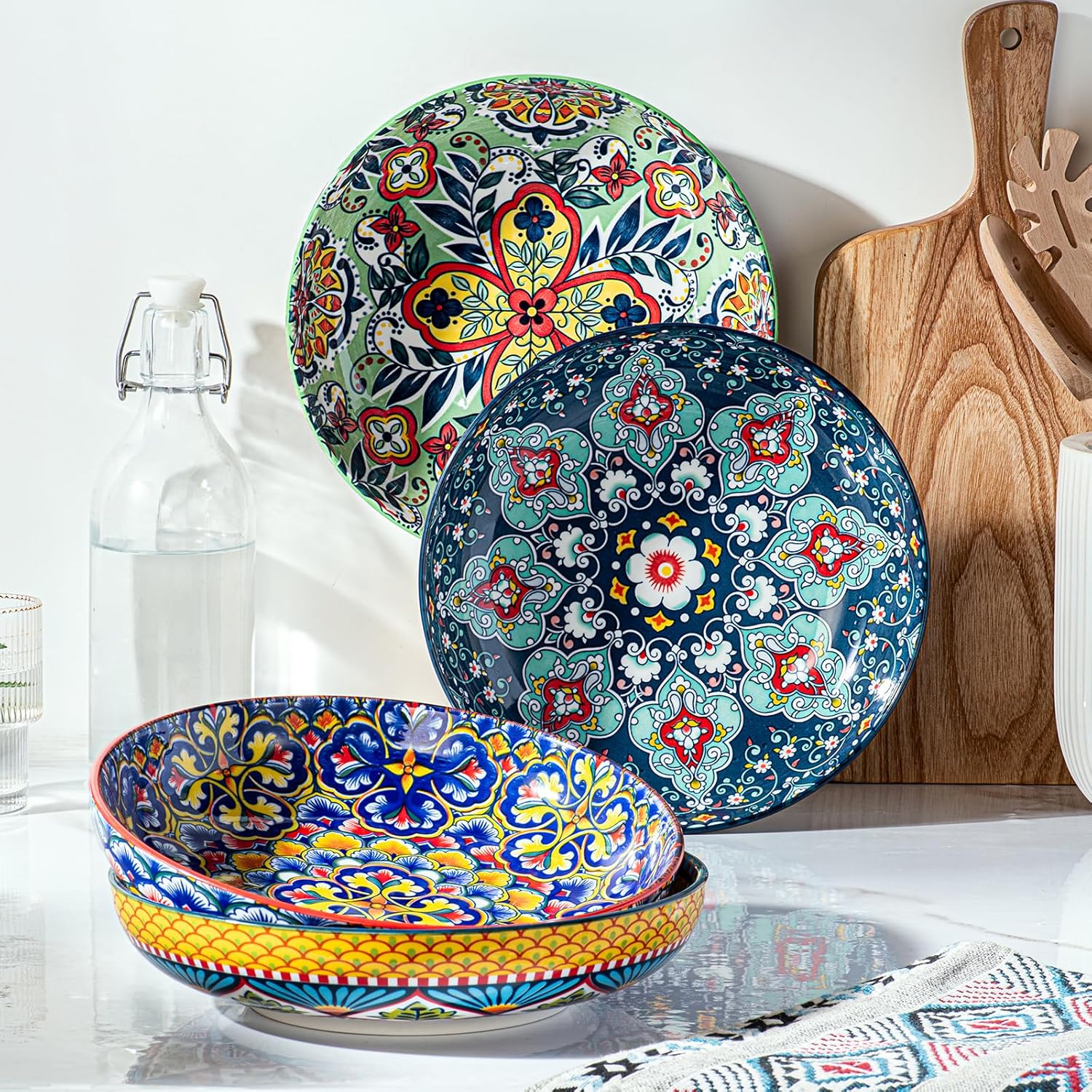 HENXFEN LEAD Boho Series – Комплект от 4 порцеланови дълбоки чинии 21 см 1000 мл - Image 2