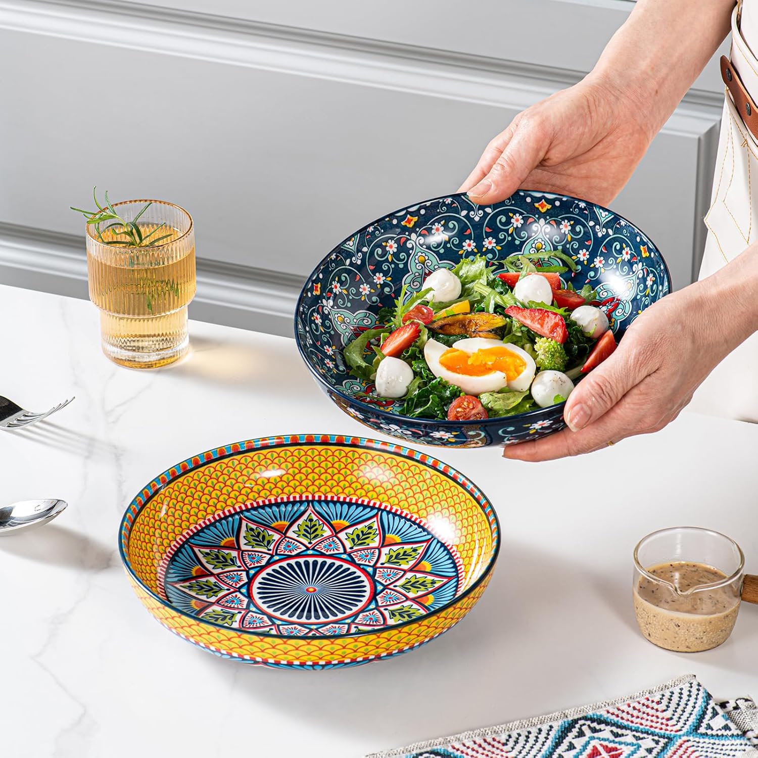 HENXFEN LEAD Boho Series – Комплект от 4 порцеланови дълбоки чинии 21 см 1000 мл - Image 4