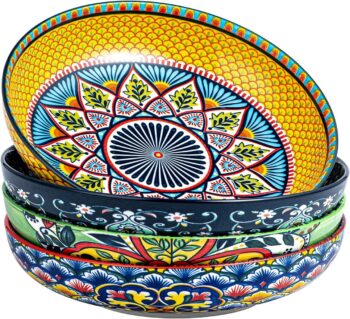 HENXFEN LEAD Boho Series – Комплект от 4 порцеланови дълбоки чинии 21 см 1000 мл