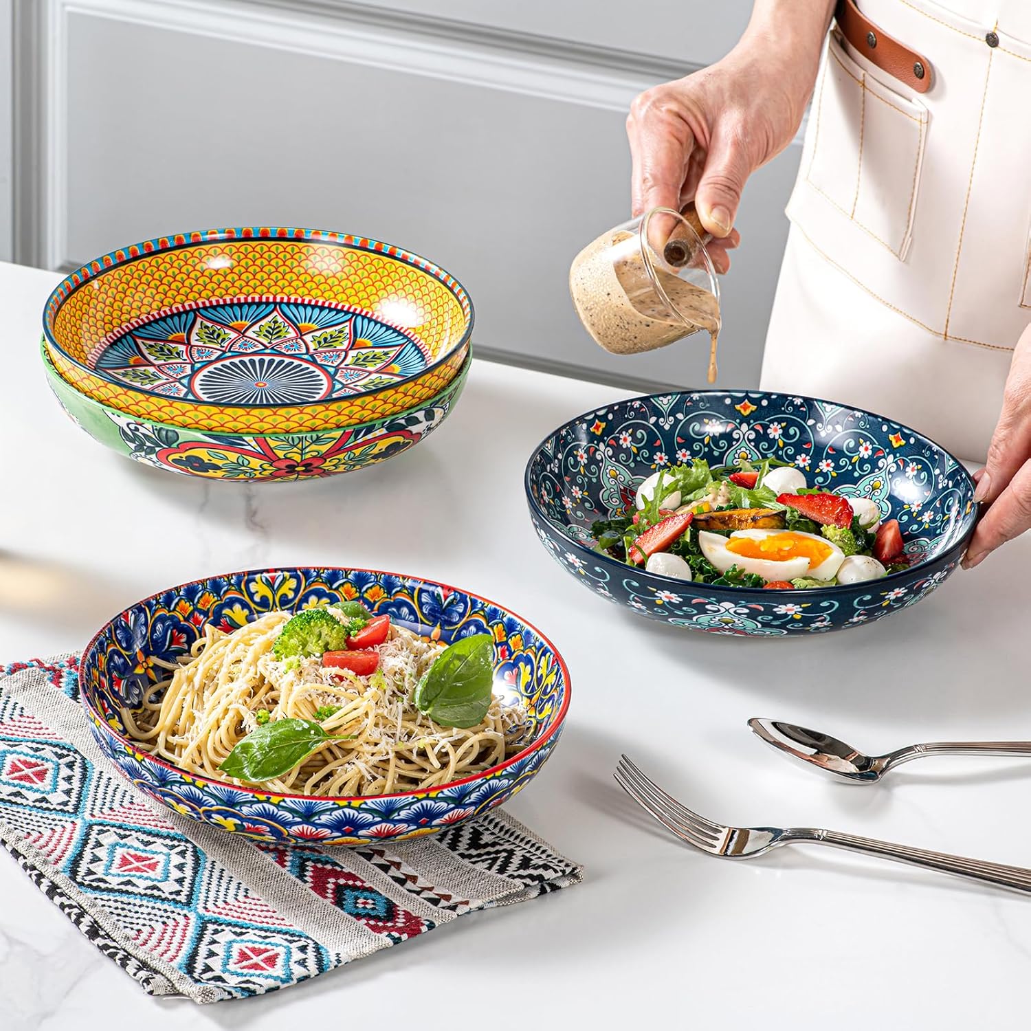 HENXFEN LEAD Boho Series – Комплект от 4 порцеланови дълбоки чинии 21 см 1000 мл - Image 5