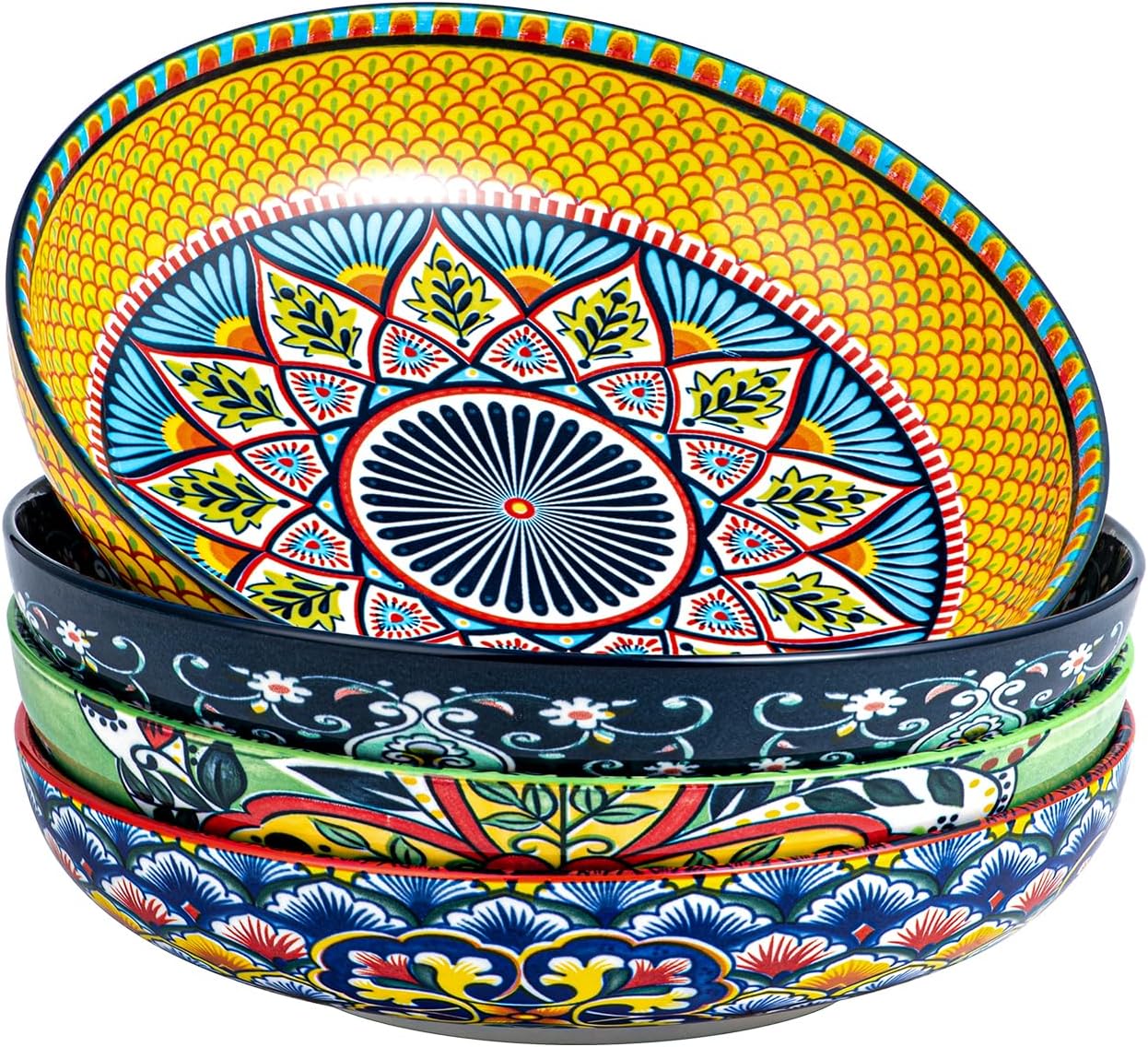 HENXFEN LEAD Boho Series – Комплект от 4 порцеланови дълбоки чинии 21 см 1000 мл
