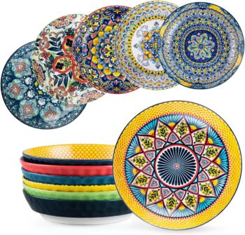 HENXFEN LEAD Boho Series – Комплект от 6 порцеланови дълбоки чинии 21 см 950 мл