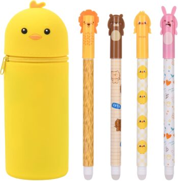 OFFCUP - Жълто пиле детски силиконов калъф за моливи