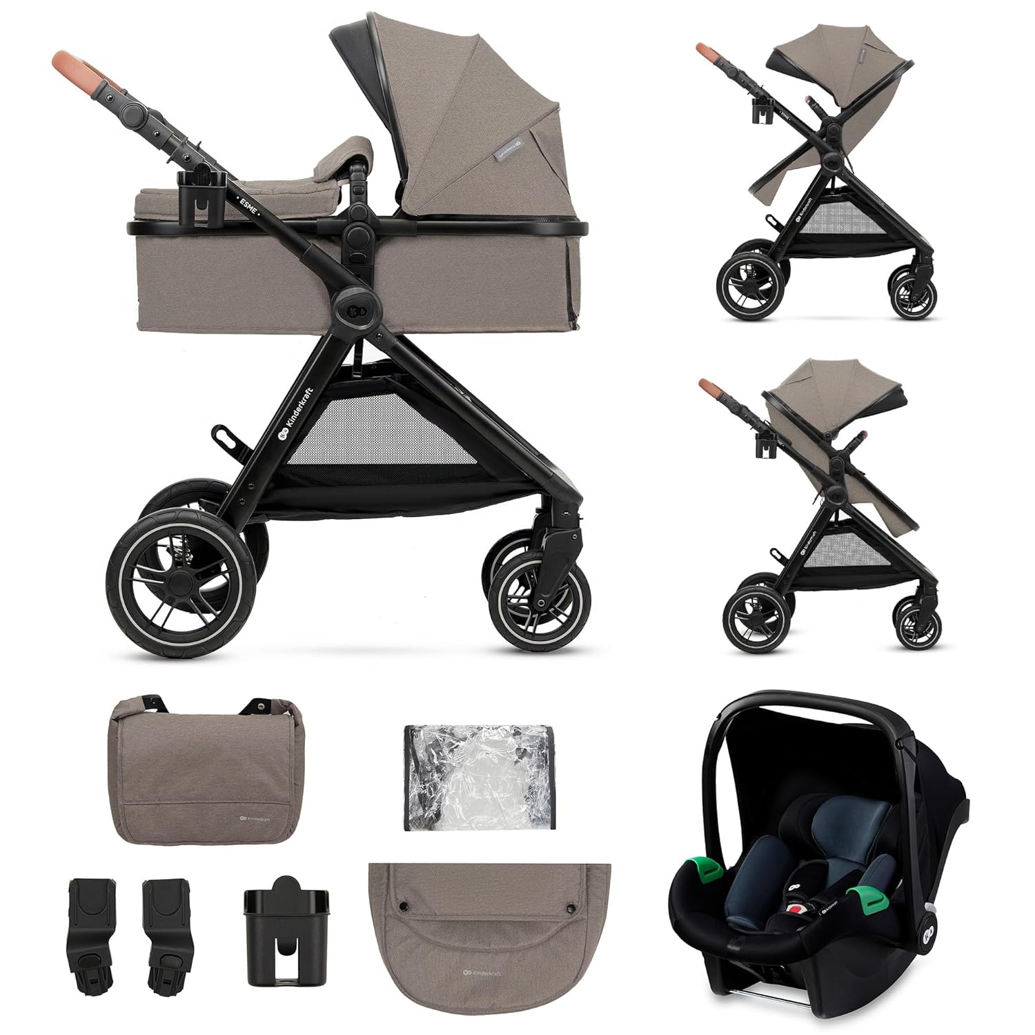 Комбинирана бебешка количка KinderKraft – ESME 3 в 1 22 кг размер 40-75 см Бежова