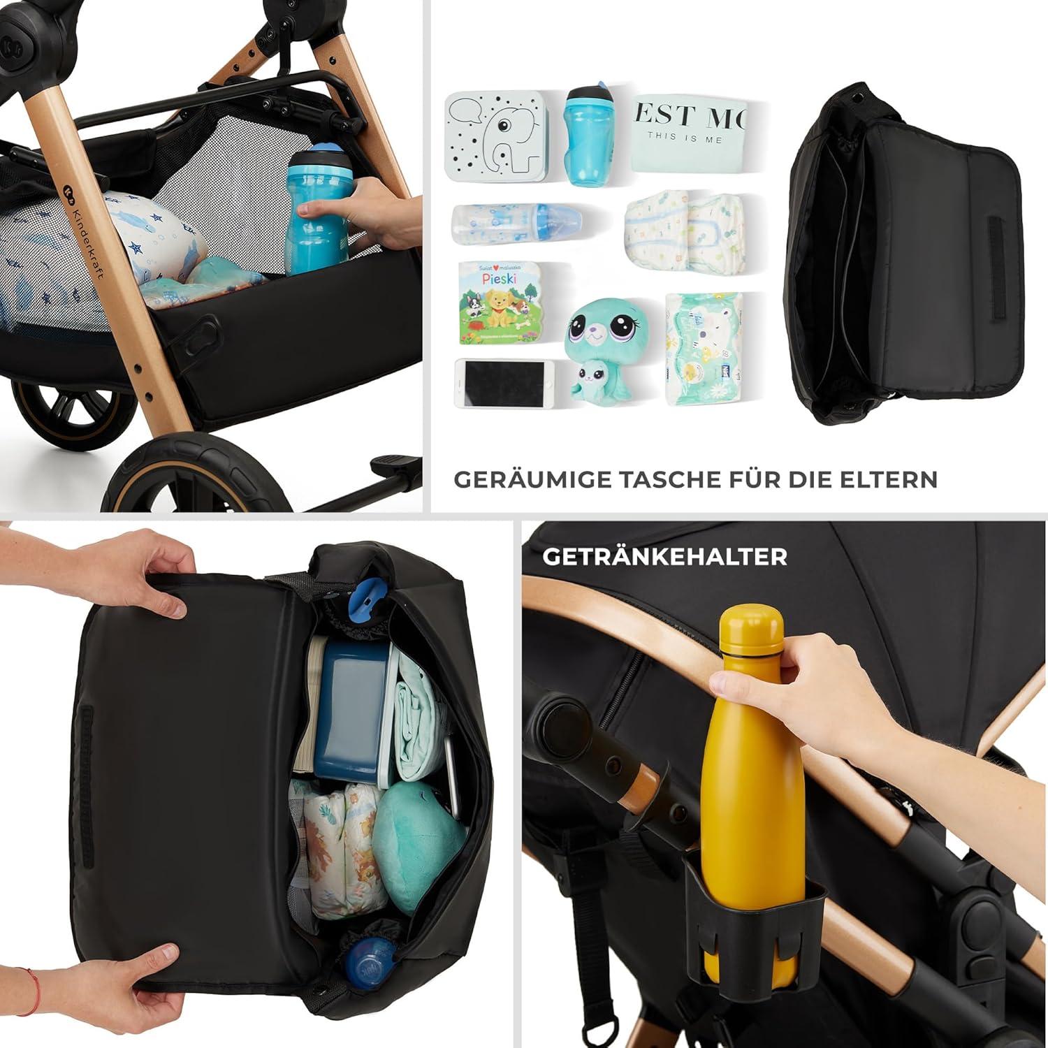 Комбинирана бебешка количка KinderKraft – ESME 3 в 1 22 кг размер 40-75 см Черна - Image 9