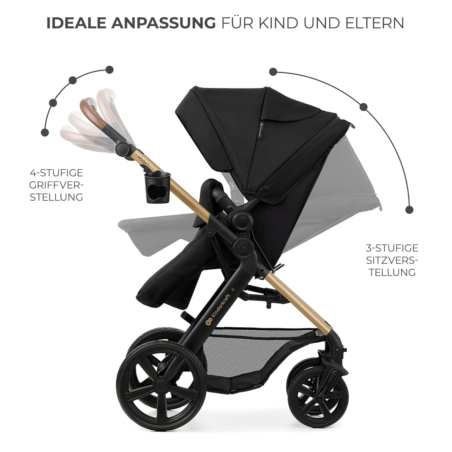 Комбинирана бебешка количка KinderKraft – MOOV2 Pushchair 3 в 1 26 кг размер 40-75 см Черна - Image 11