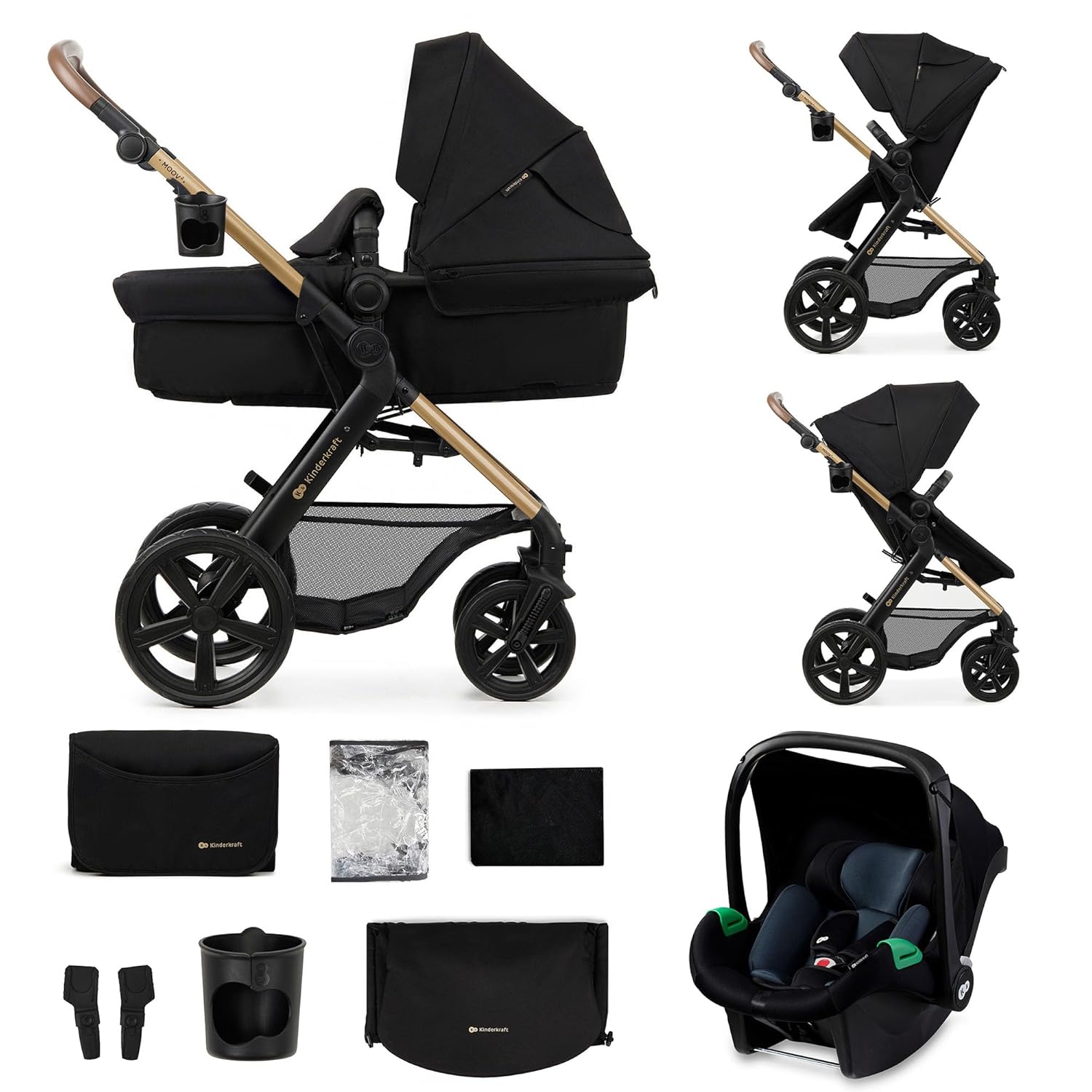 Комбинирана бебешка количка KinderKraft – MOOV2 Pushchair 3 в 1 26 кг размер 40-75 см Черна