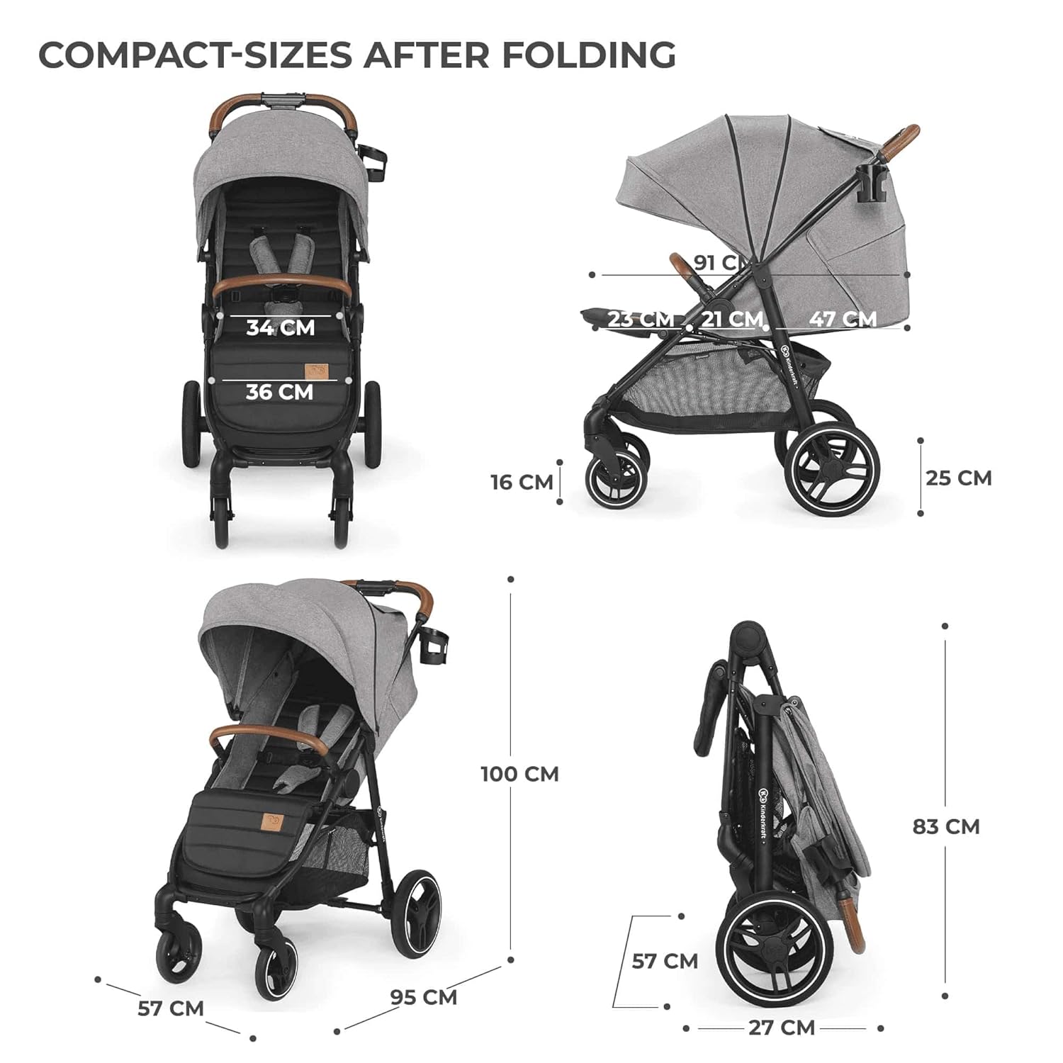 Лятна количка KinderKraft - Grande Plus 22 кг Сива - Image 2