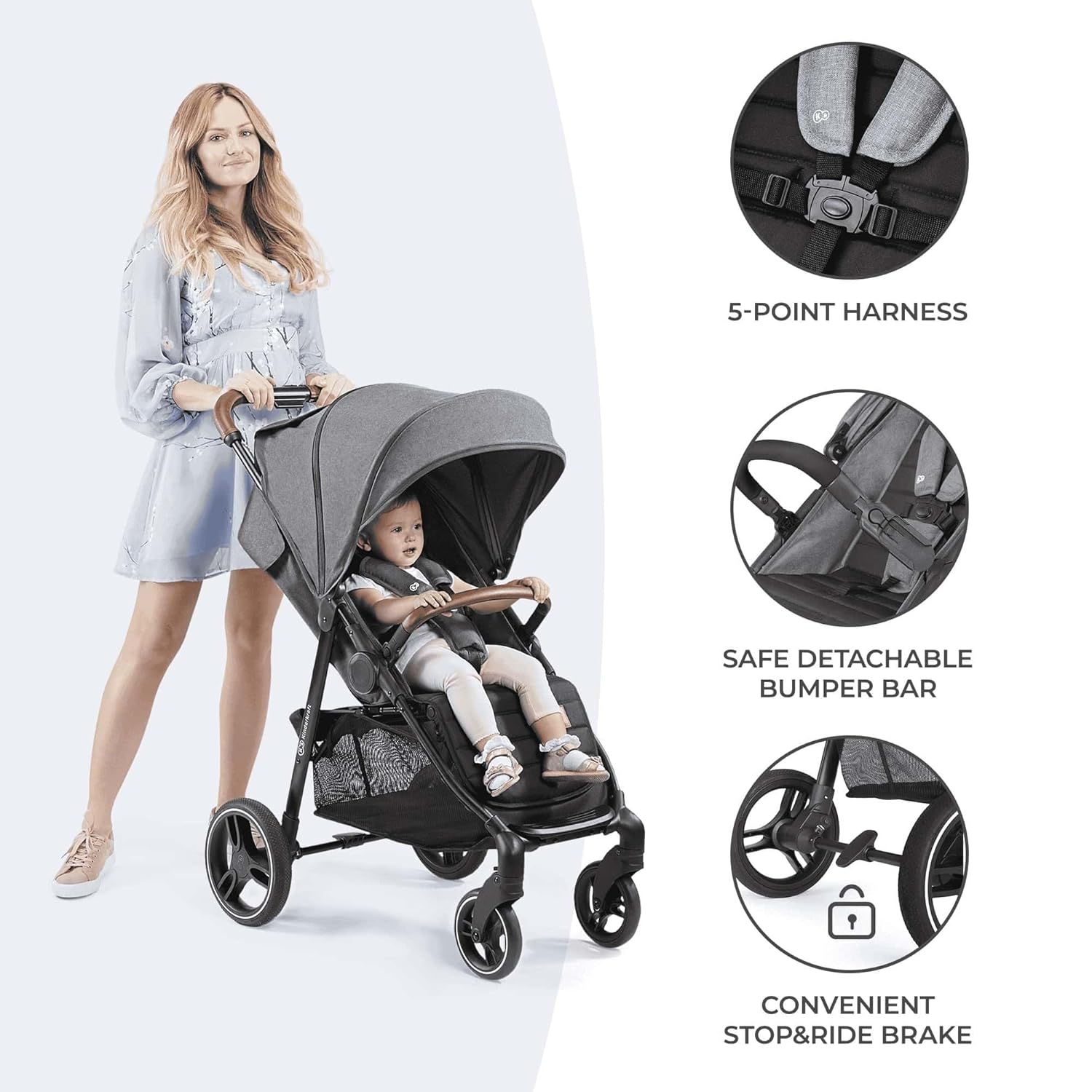 Лятна количка KinderKraft - Grande Plus 22 кг Сива - Image 7