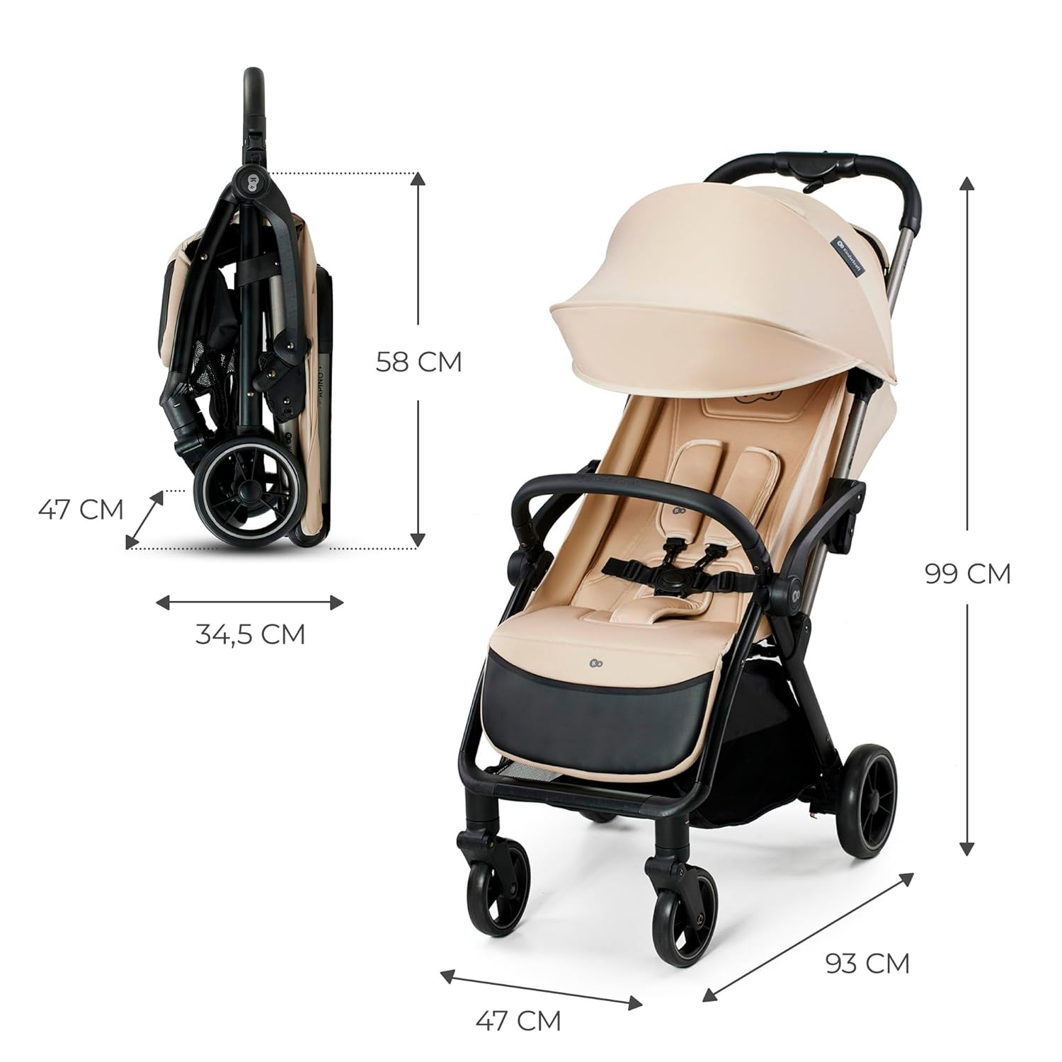 Лятна количка KinderKraft – APINO 22 кг Бежова - Image 2