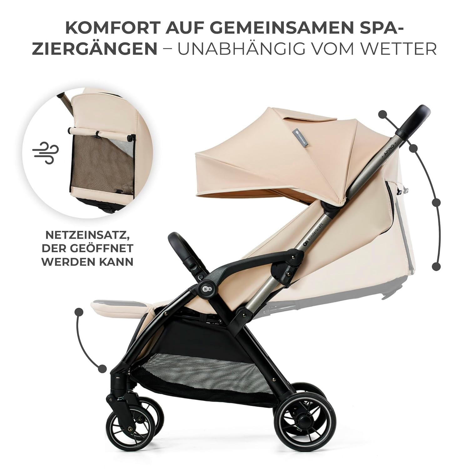Лятна количка KinderKraft – APINO 22 кг Бежова - Image 7