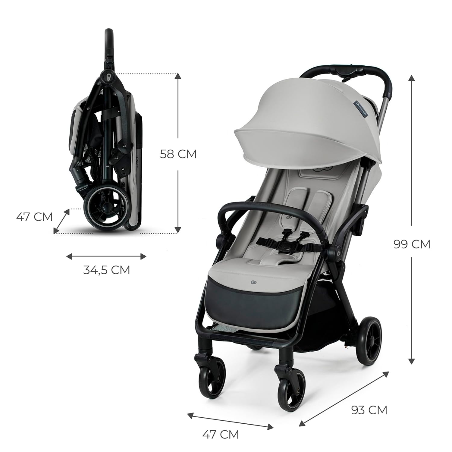Лятна количка KinderKraft – APINO 22 кг Сива - Image 2