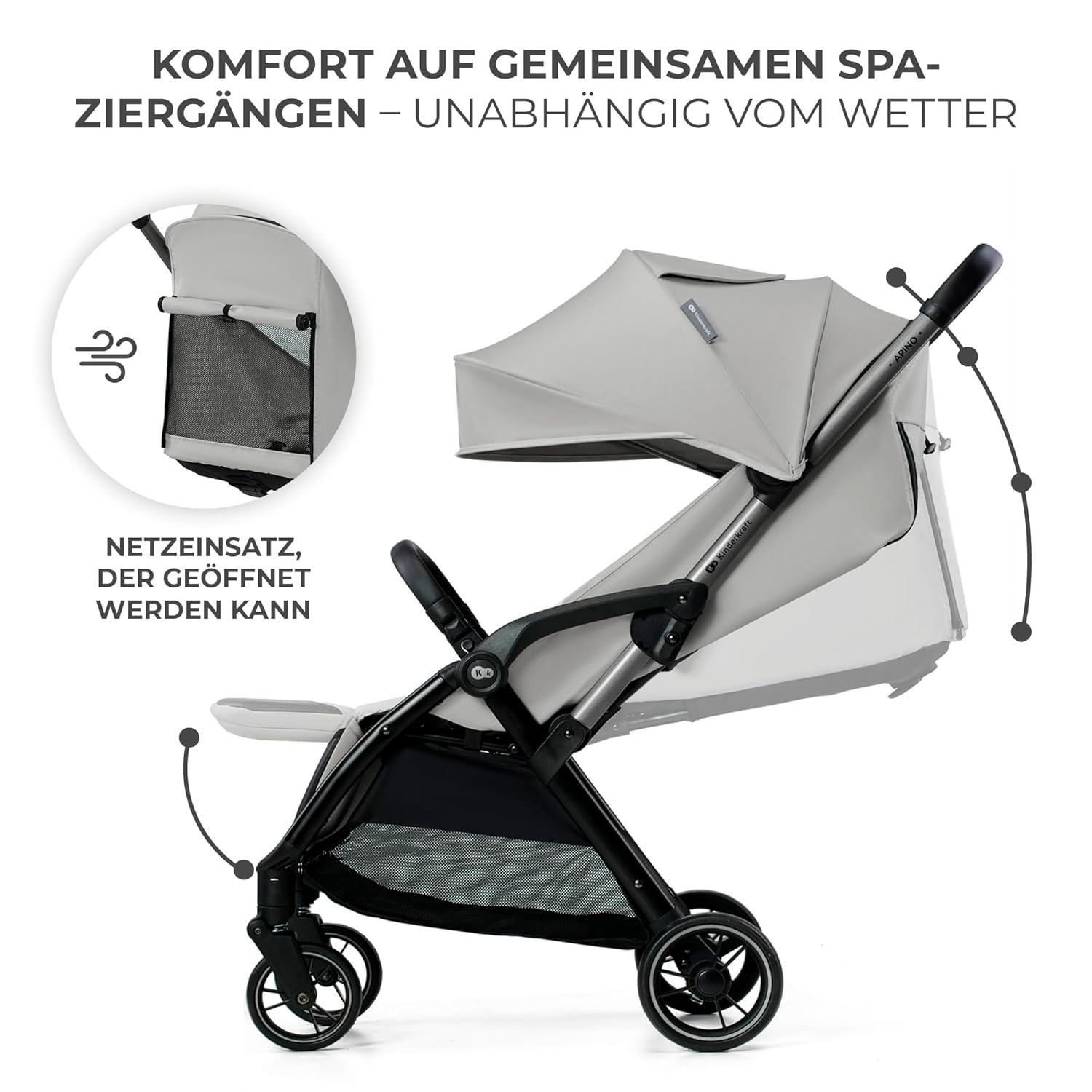 Лятна количка KinderKraft – APINO 22 кг Сива - Image 7
