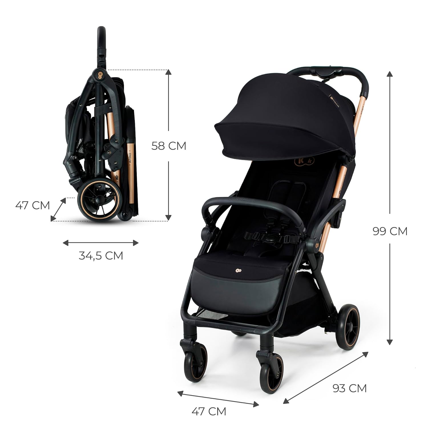 Лятна количка KinderKraft – APINO 22 кг Черна - Image 2