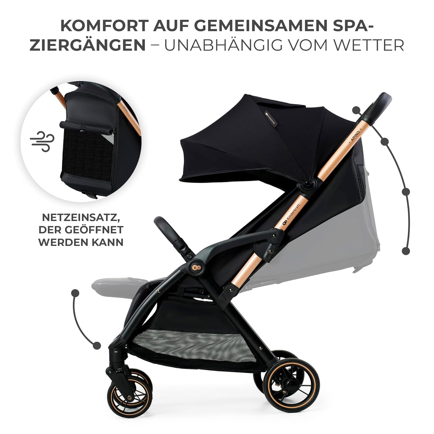 Лятна количка KinderKraft – APINO 22 кг Черна - Image 6