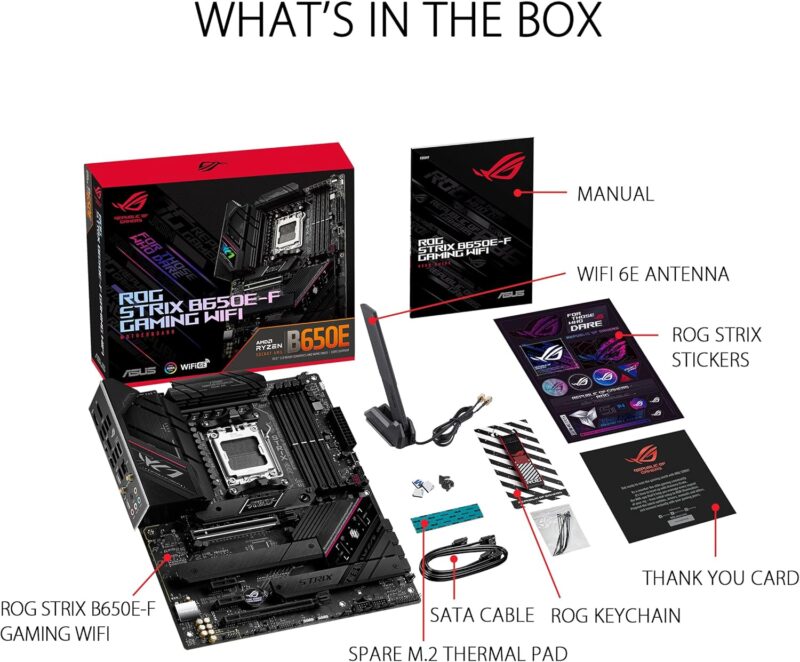 Дънна платка ASUS ROG STRIX B650E-F Gaming WiFi AMD AM5 DDR5 PCIe 5.0 WiFi 6E Aura Sync 4