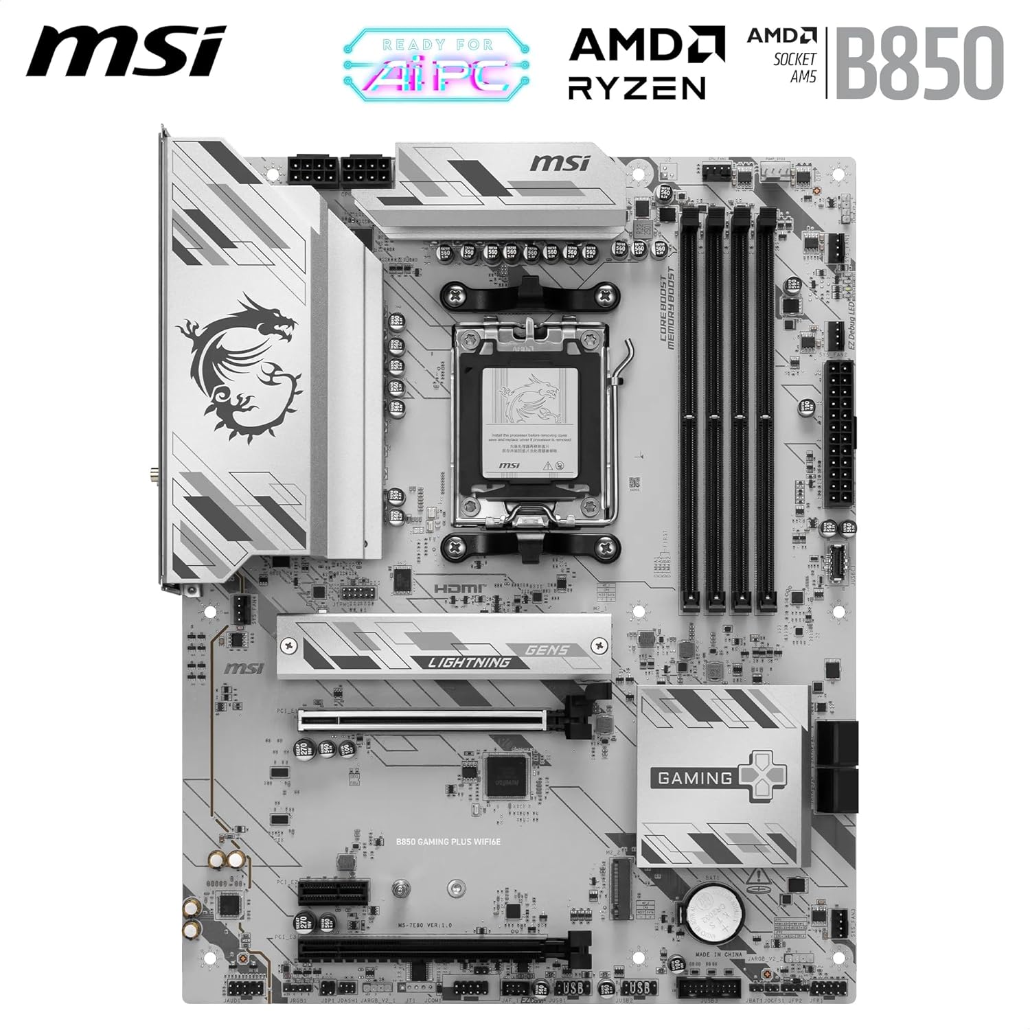Дънна платка MSI B850 Gaming Plus WIFI6E AMD AM5 DDR5 PCIe 4.0 Wi-Fi 6E - Image 2