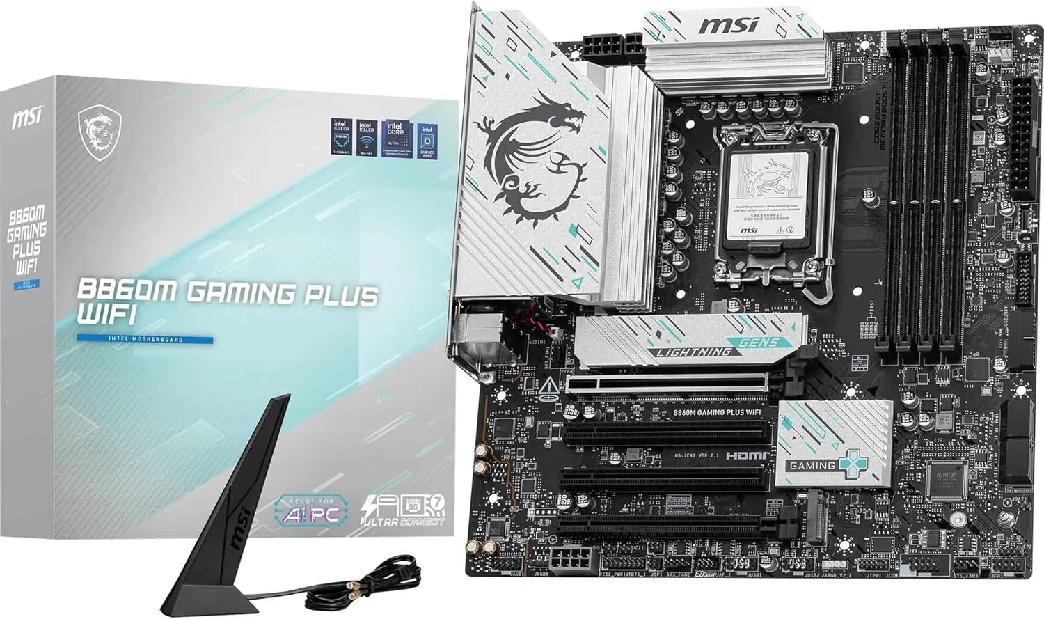 Дънна платка MSI B860M Gaming Plus WiFi Intel LGA 1851 DDR5 PCIe 5.0 5G LAN
