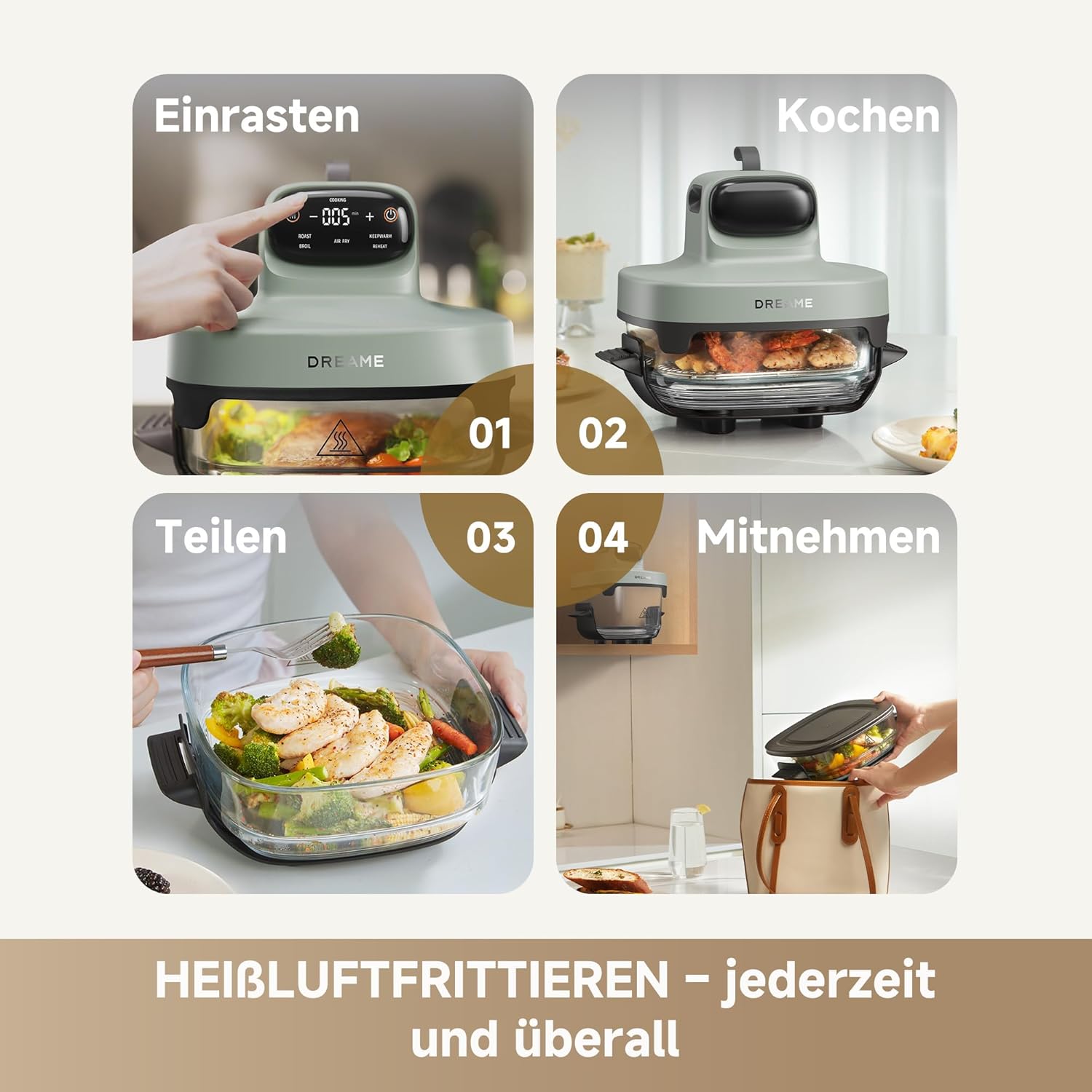 Еър Фрайър Dreame Tasti 5-in-1 Portable Glass Air Fryer 2.5L + 4.5L - Image 3